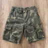 Men's Camouflage Workwear Denim Cargo Shorts, Multi-Pocket Loose-Fit Cotton Summer Shorts, Street Style Hip-Hop Fashion, Streetwear, Camouflage Print Shorts