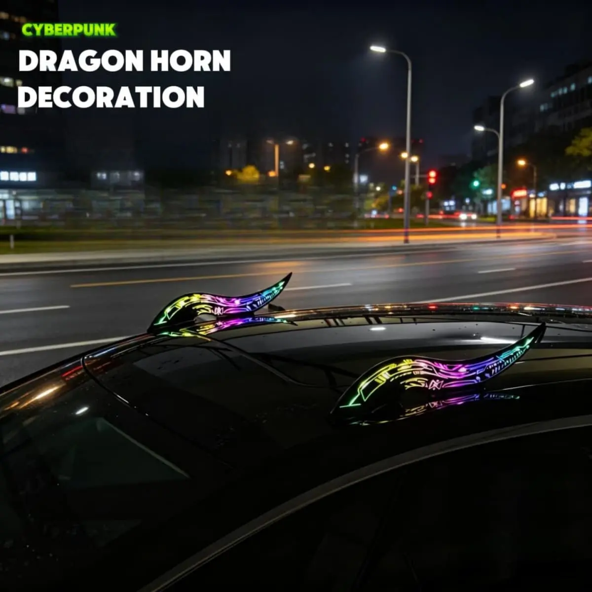 Cyberpunk Dragon Horn Roof Lights (2Pcs) - 32 RGB LED Modes Demon Horns, Type-C Rechargeable 16Hr Battery, No Wiring Universal Fit for Car Meets & JDM Mods