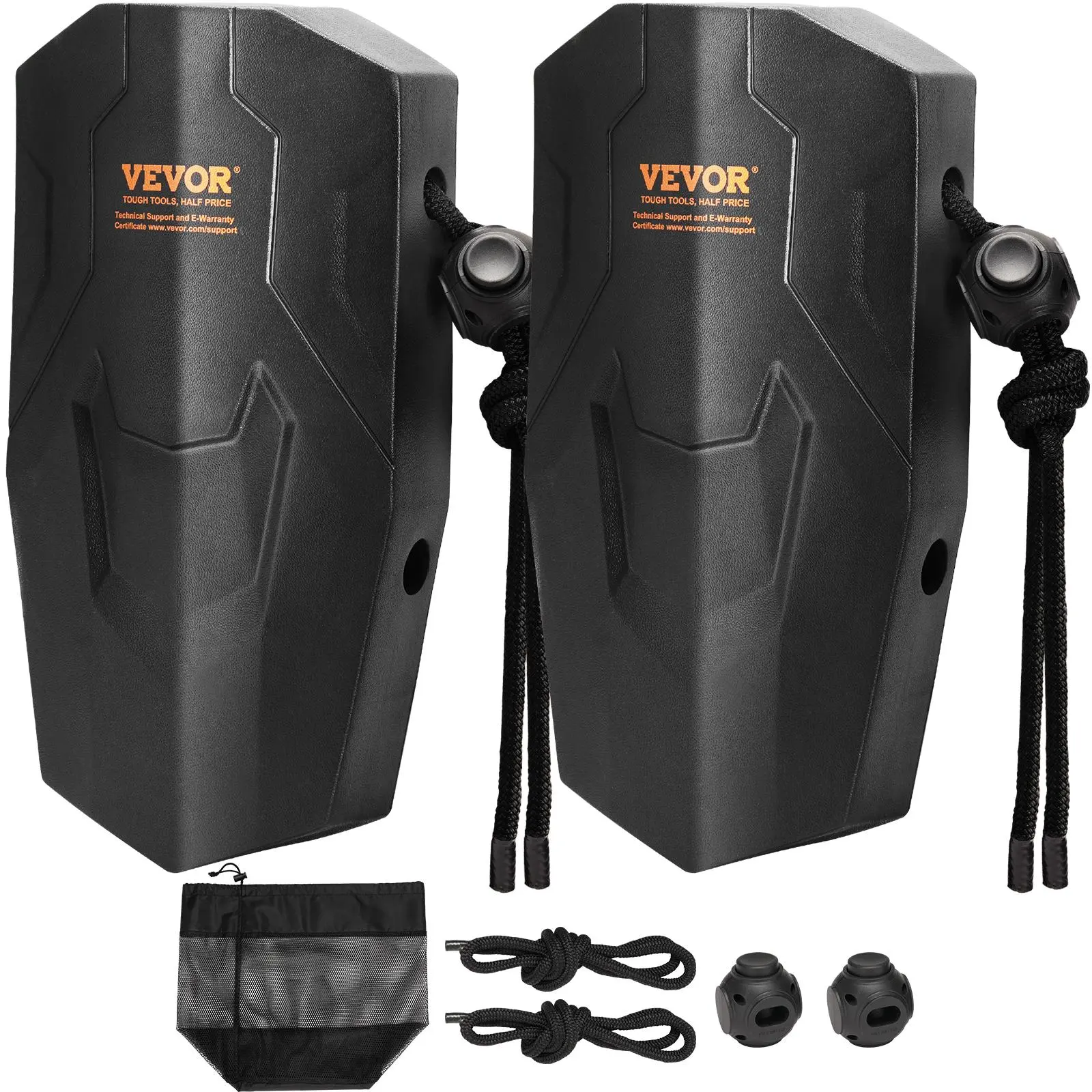 【toolupgrade】VEVOR Pontoon Boat Fenders (2-Piece), 8.6"x16" No-Inflation Marine EVA Dock Bumpers with Polyester Mesh Storage Bag, Ropes & Cord Locks, Compatible with Class A/1/Part 2 Vessels & Inflatable Boats, Black EVA Foam Armor