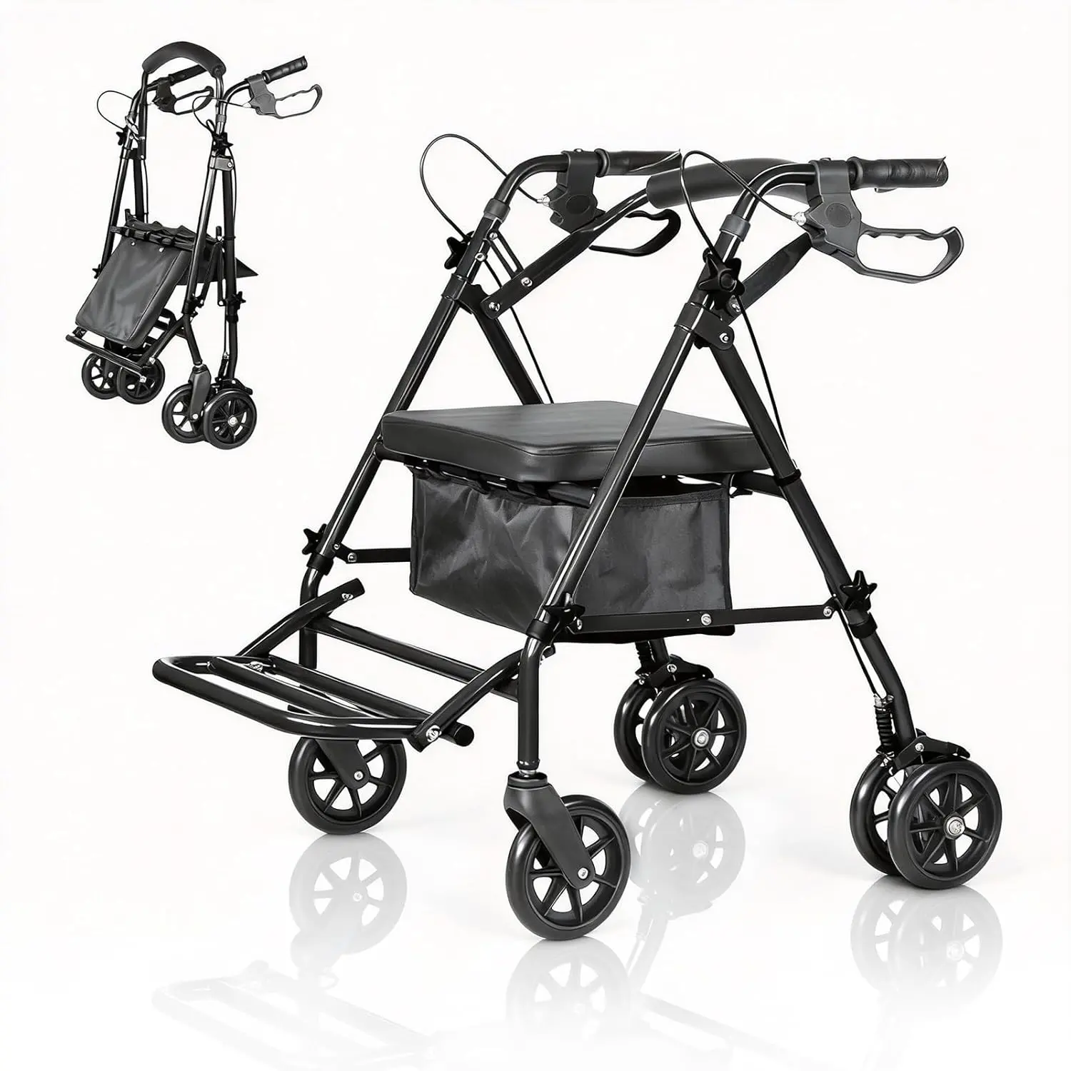 Wheelchairs for Adults Lightweight Foldable with Seat and Foot Pedal, Portable Wheelchair with 6in Wheels and 299lb Capacity, Transport Wheelchair with Adjustable Height & Underseat Storage