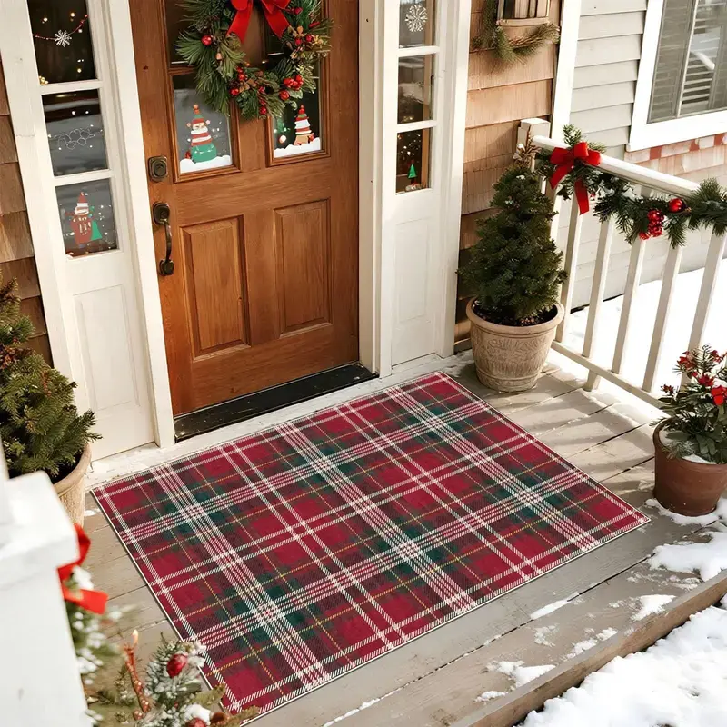 A Christmas Welcome Mat, Vintage Checkered Christmas Rug, Christmas Home Decor Mat, Home Decorative Rug, Decorative Mats, House Decor Rug, Soft and Comfortable Plush Foot Mat, Suitable for Living Room, Bedroom, Cloakroom, and Lounge Area, Living Room Rugs