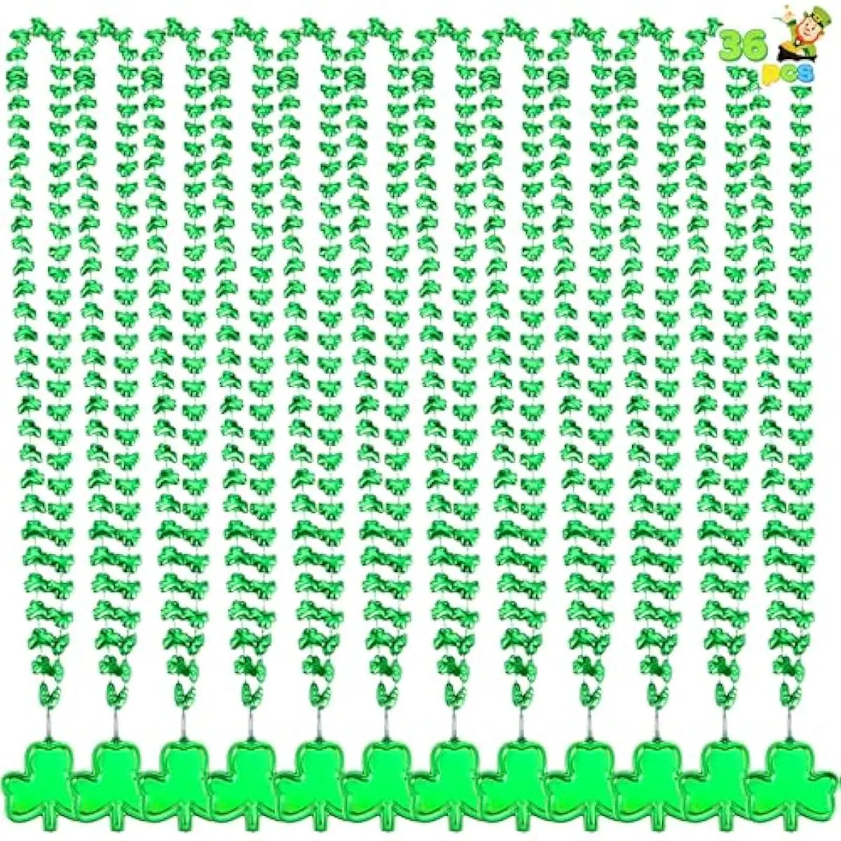 36 PCS St Patricks Shamrock Necklaces Irish Clover Green Bead Pendant Necklace, St. Patrick's Day Party Supplies, Necklace Dressing-up Accessories, Saint Patricks Decorations