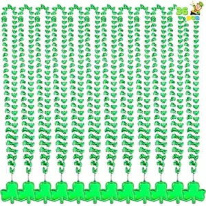 36 PCS St Patricks Shamrock Necklaces Irish Clover Green Bead Pendant Necklace, St. Patrick's Day Party Supplies, Necklace Dressing-up Accessories, Saint Patricks Decorations