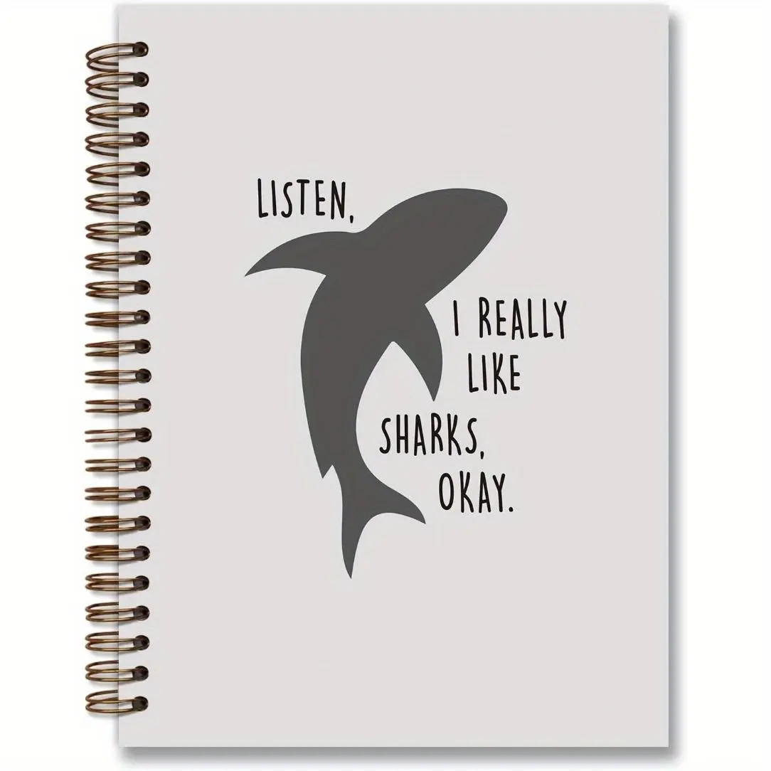 Cute Shark Pattern Spiral Notebook Journal, 1 Count Funny Hardcover College Ruled Spiral Notebook, College School Supplies, Shark Gifts for Shark Lovers, Spiral Bound Notepad, Writing Stationery, Office Stationery Supplies, Funny Notebooks