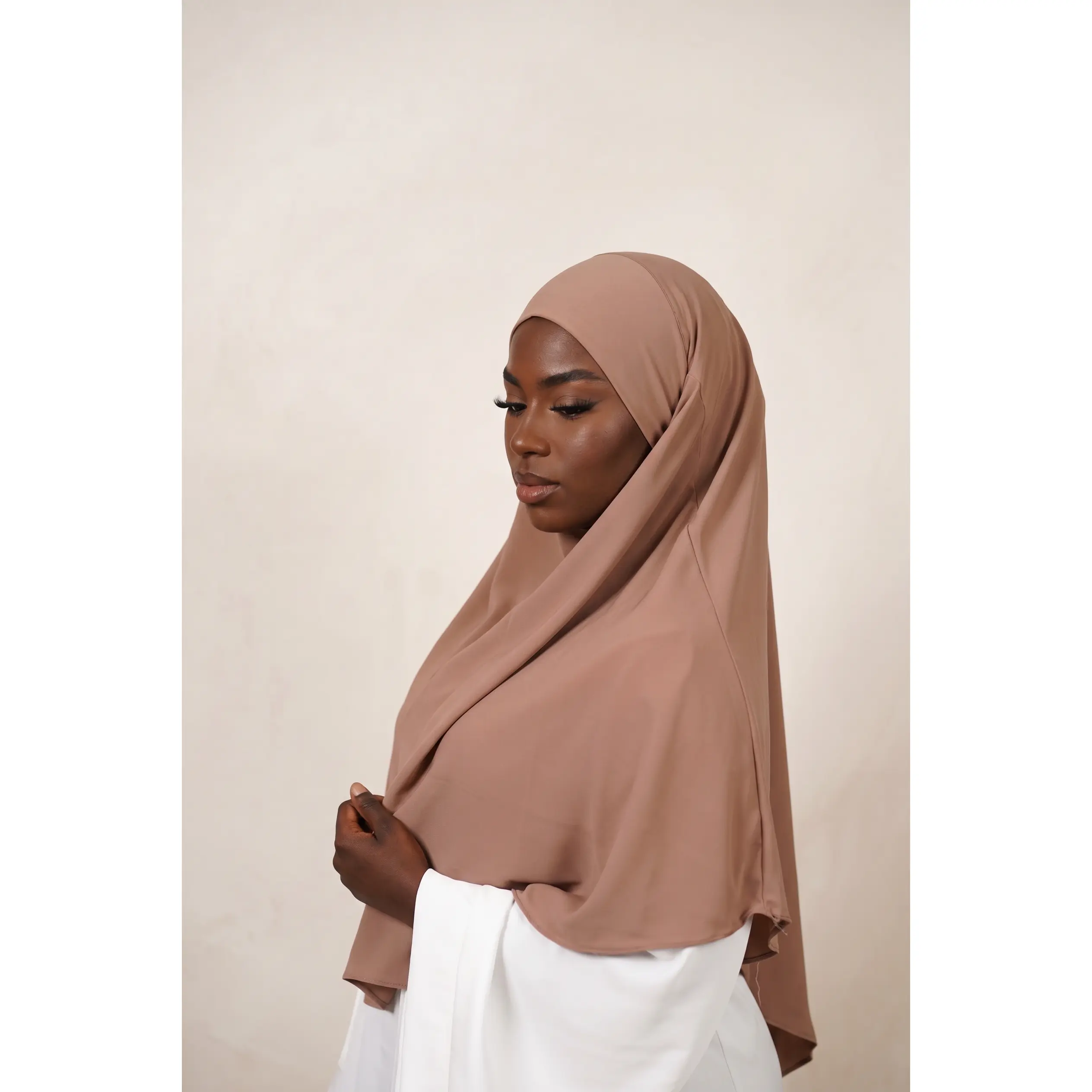 Desert Nude Khimar for Women, Solid Color Instant Style in Crystal Hemp, Lightweight Breathable Full Coverage Modest Wear, Modest Khimars, Solid Color Khimars