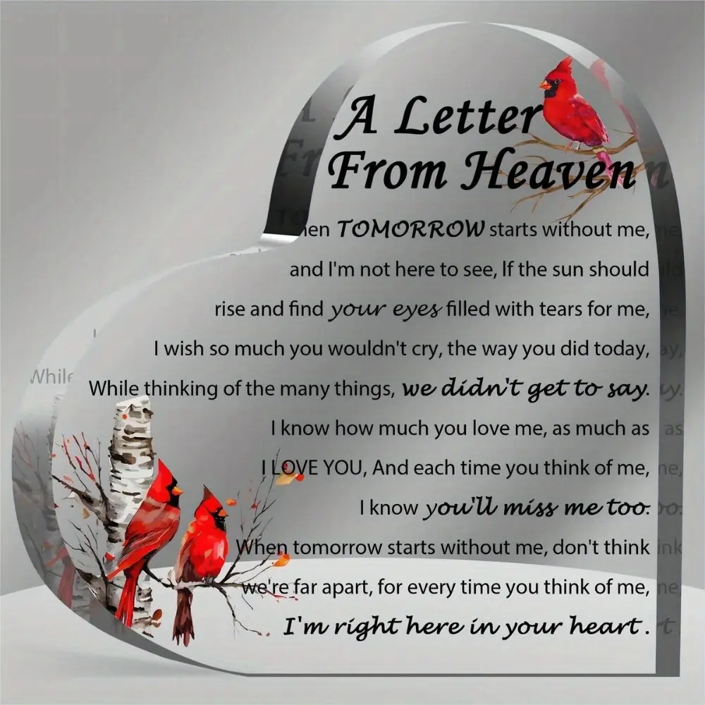 Sympathy Gifts - A Letter from Heaven- Memorial Gift for Loss of Mother Father Husband Son, Acrylic Heart Keepsake, Remembrance Sympathy Gifts Decor Signs