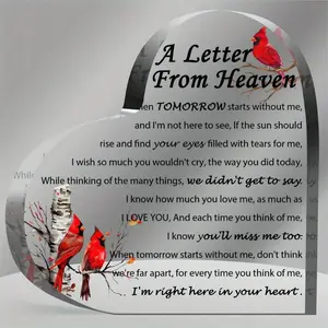 Sympathy Gifts - A Letter from Heaven- Memorial Gift for Loss of Mother Father Husband Son, Acrylic Heart Keepsake, Remembrance Sympathy Gifts Decor Signs