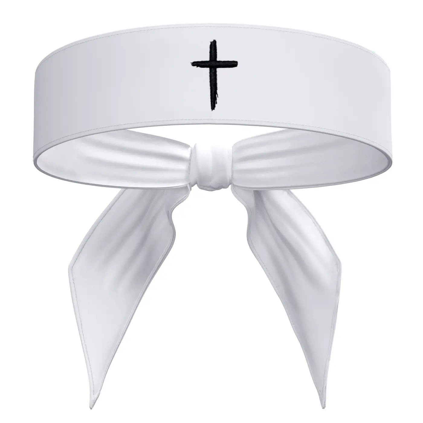 Embroidered Cross Sports Tie Headband Sweat Band Black White Distressed - Athletic Christian Jesus God Workout Bible Verse Faith Mens Womens Kids Sweatband Head Sweat Band Boys Girls Gift Football Baseball Soccer Running Accessories Faith Philippians 4:13