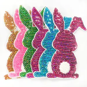 6Pcs Iron On Sequin Patches Bunny Embroidered Applique Cute DIY Accessories Decoration Patches for Trucker Hats Clothes Bags Jackets Backpacks