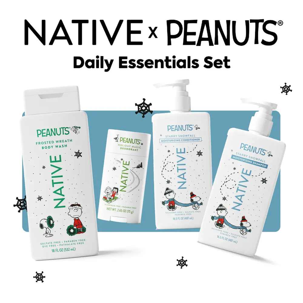 NATIVE Daily Essentials Set – Aluminum-Free Deodorant, Sulfate-Free Body Wash, Sulfate-Free and Silicone-Free Shampoo & Conditioner
