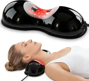 SERFORY Heated Neck Stretcher with Red Light Therapy, Neck Traction Wireless for TMJ Pain Relief and Neck Relaxer, Cervical Traction Device Massager Pillow for Home/Office Used
