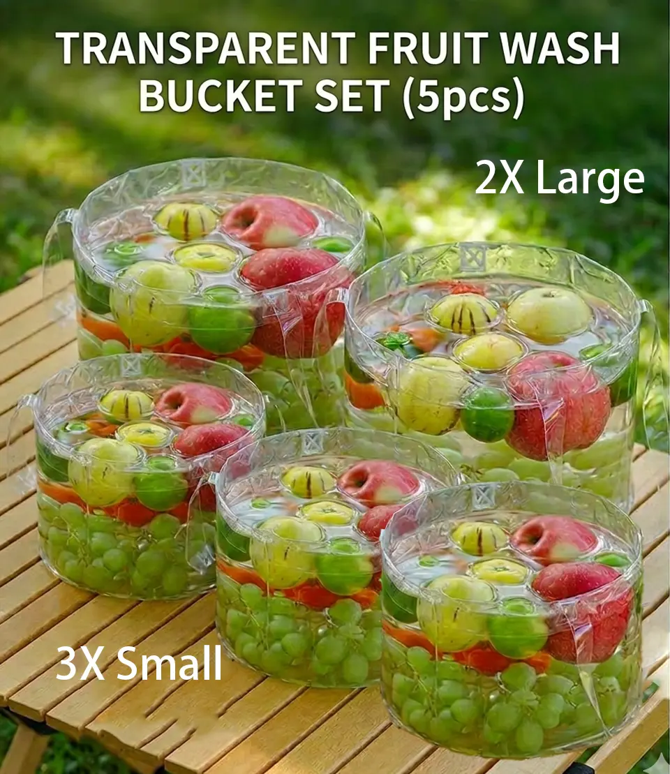 5PCS Clear Water Bucket Bag Set - Value Pack (3 Small & 2 Large) - Portable Leakproof PVC Wine Chiller Totes for Picnic, Beach & Party Essentials Plastic Organiser