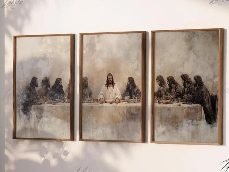 The Last Supper Oil Painting Printable – Set of 3 Christian Wall Art, Renaissance Bible Parable Decor, Jesus & Shepherd Faith Artwork