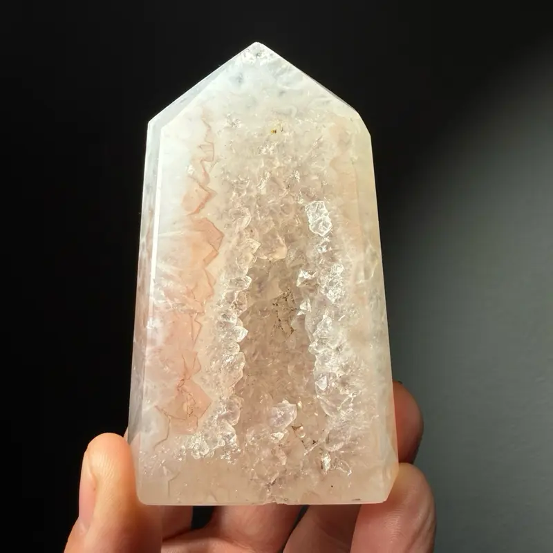 Pink Druzy Agate Tower – Natural Brazilian Agate Geode Crystal Point with Sparkling Druzy Center