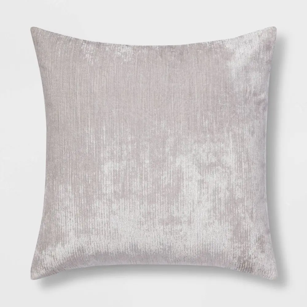 Oversized Velvet Rib Textured Square Throw Pillow Gray - Threshold: Modern Indoor Decorative Accent Polyester Fiber Filled
