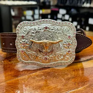 LONGHORN BUCKLE WITH PINK RHINESTONE
