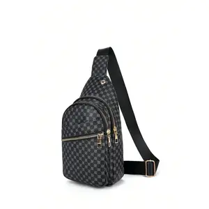 Men's Casual Geometric Pattern Bum Bag, Simple Matching PU Fanny Pack, Portable Travel Bag, Student Men's Chest Bag and Waist Bag, Belt BagGift