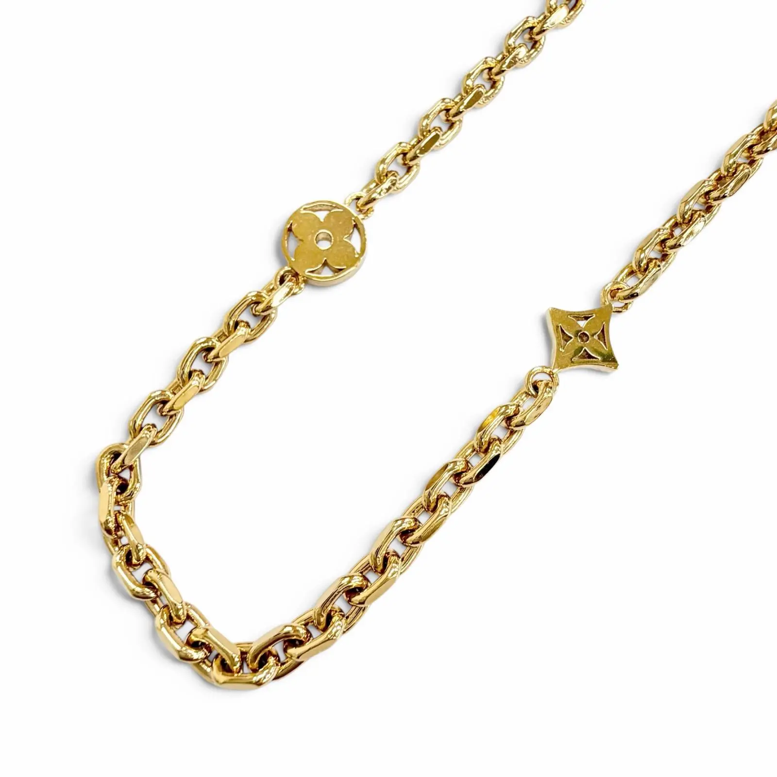 Pre-owned Louis Vuitton Gold-plated Small Leather Goods LV Yours Monogram Flower Necklace