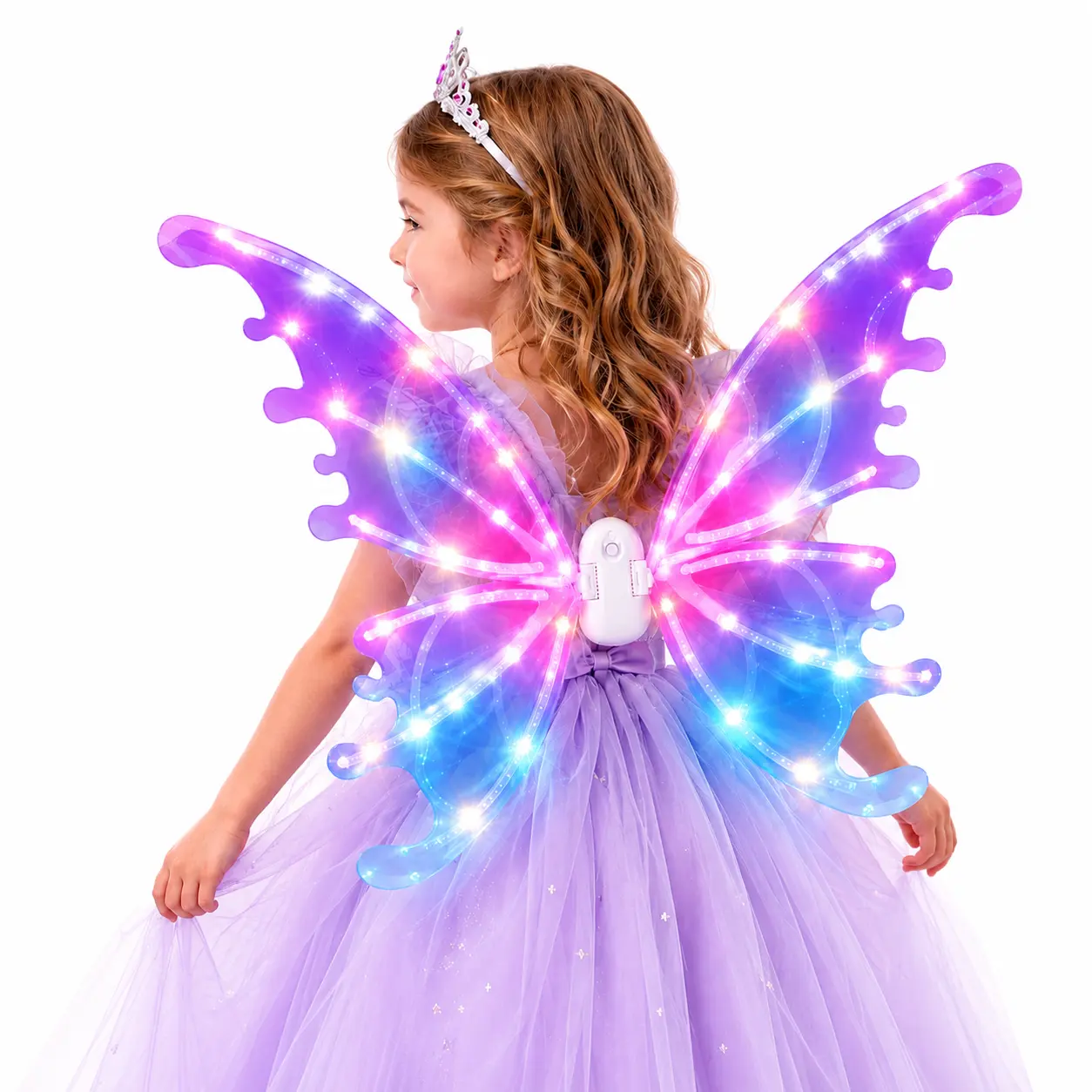 Light Up Fairy Wings for Girls Ages 3+, LED Butterfly Wings with Music and Moving Wings, Princess Costume Dress Up Toy for Halloween Birthday Christmas Party, Gift for Kids