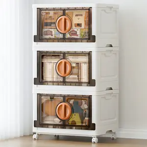 JEKO&JEKO 249Qt Lockable Stackable Storage Bins with Lids, Collapsible Closet Organizer with Wheels, Plastic Cabinet Drawer for Clothes, Toys, Dorm Room 3 Pack (White)