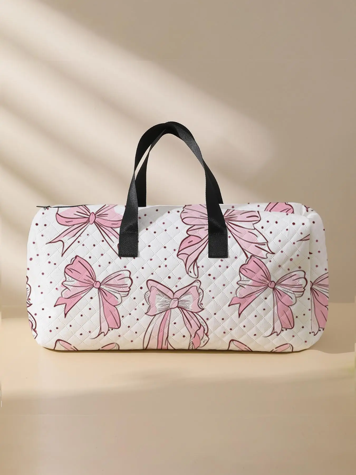 2025 New Style Quilted Bow Pattern Duffle Bag, Large Capacity Travel Bag, Portable Overnight Bag with Shoe Storage, Fashionable Travel Bag for Women &