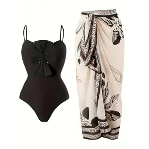 [New, One-piece Swimsuit] European American Fashion One-piece Butterfly Back Swimsuit | Women's Beach Mesh Skirt Swimsuit