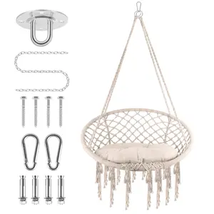 Hanging woven chair, cotton rope suspension swing chair, with a load capacity of 330 pounds, suitable for bedrooms, living rooms, courtyards, gardens, balconies, and can be used both indoors and outdoors (beige)