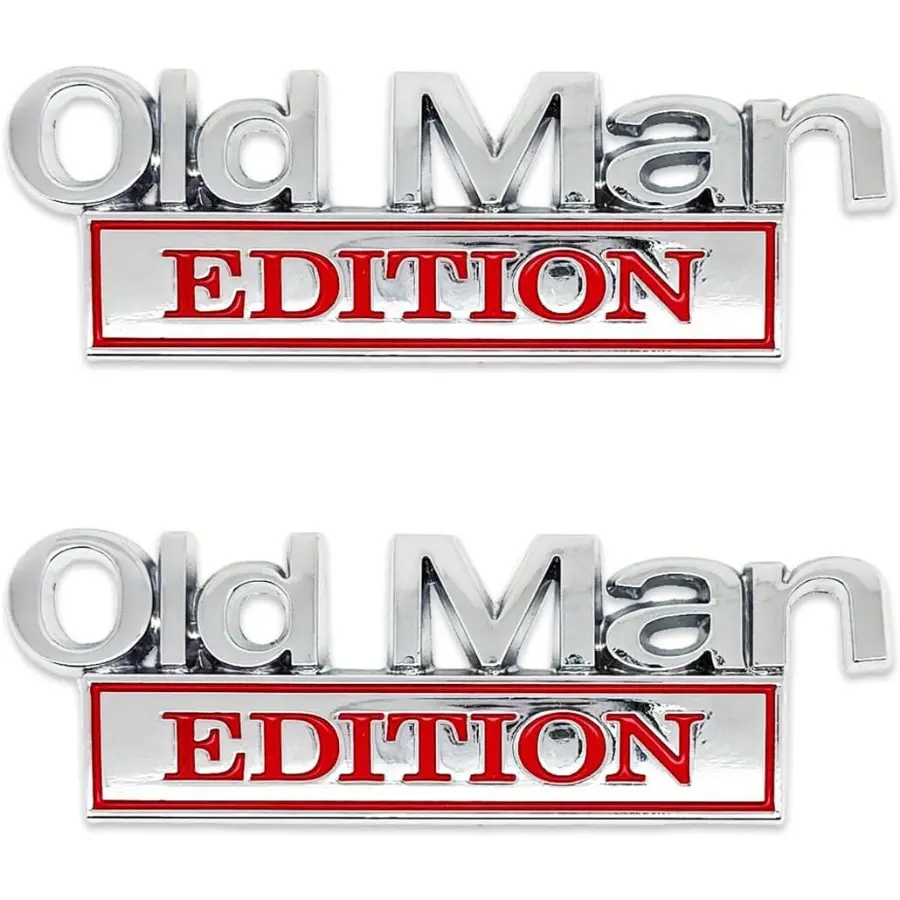 2Pcs Alloy Automotive Decals, Old Man Edition 3D Rainready Decal for Car, Truck, SUV Bumper & Side Tailgate Name Plate with Waterproof Hold