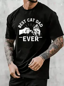 Best Cat Dad Ever1 Men's Funny Graphic Short Sleeve Cotton Tee Casual Sports Outdoor Crew Neck T-Shirt
