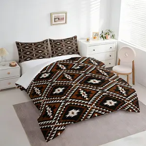 2/3Pcs Southwestern Aztec Print Comforter Set, Tribal Geometric Quilt Bedding Set with Pillowcases, Boho Western Soft Lightweight for Women Man Bedroom Guest Room, Brown Black Bohemian Home Decor