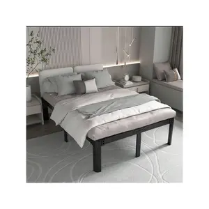 Black Metal Bed Frame Full With Storage, 18 Inch Full Size Bed Frame No Box Spring Needed, Heavy Duty Bedframe With Round Corner Leg, Easy Assembly, No Squea