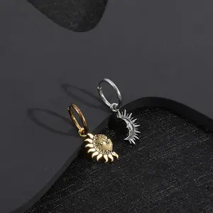 Sun and Moon Asymmetrical Earrings Niche Personality Creative Earrings Retro Punk Hip-Hop Fashion Couple Jewelry