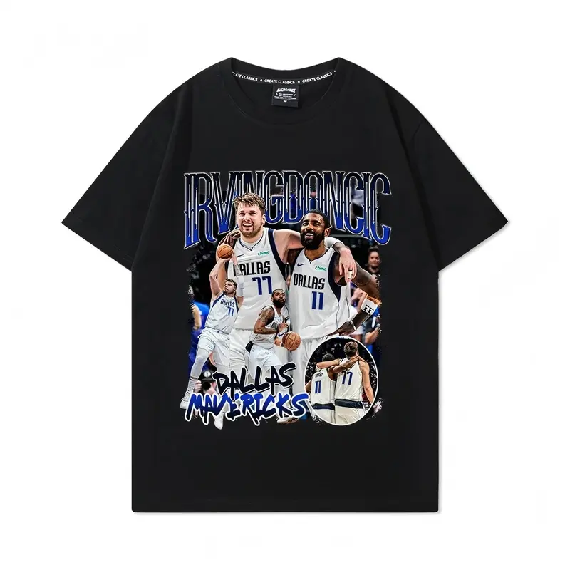 Basketball Mavericks Irving Doncic Printed Pure Cotton T-Shirt Short Sleeve Men's American Retro Casual Trend Summer Wear
