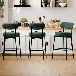 DYHOME Modern Bar Stools Set of 3-27.56 Inches Counter Height Kitchen Island Stools with Boucle Fabric Seats, Industrial Metal Frame Barstools for Home & Cafe, Green,summervibes