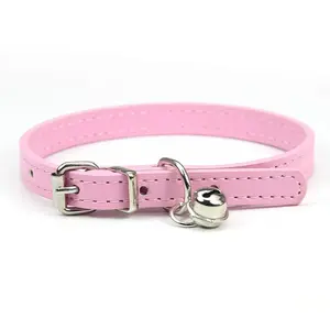 Cute Puppy Cat Collar With Bells PU Leather Small Dog Kitten Necklace Collars For Cats Pet Supplies Chihuahua Accessories Pink