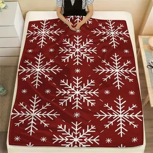 Contemporary Snowflake Print Flannel Blanket - Soft Warm All-Season Throw Bed, Sofa, Travel & Camping - Red & White Snowflake Design, Winter Seasonal Bed Throw, Decorations, Best
