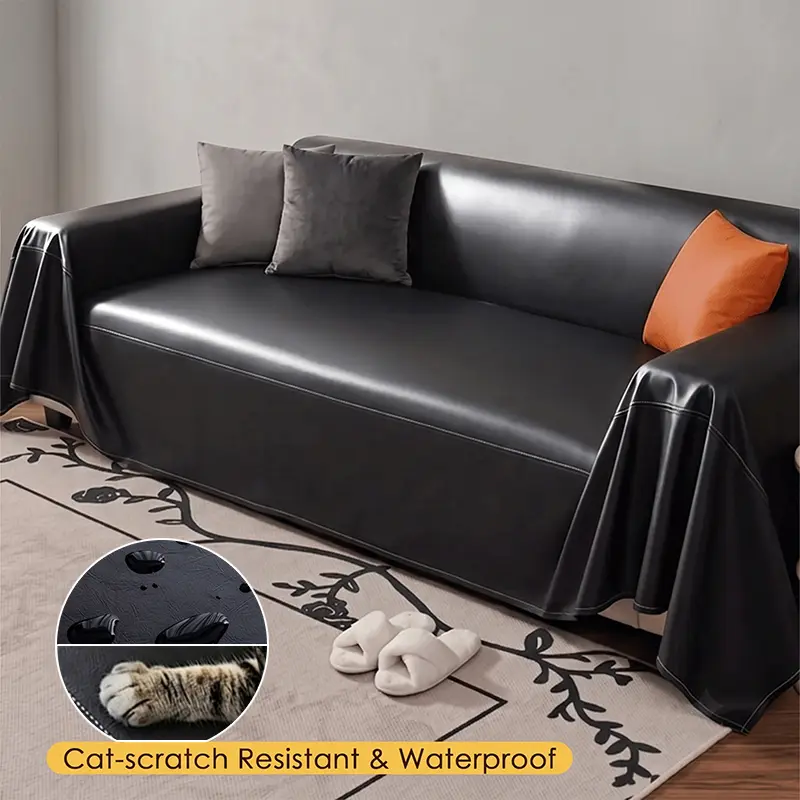1pc Faux Leather Protective Sofa Cover - Waterproof, Cat Scratch-Proof, Smooth Finish, Multi-Size Modern Couch Shield for Living Room Decor, Wipe-Clean Furniture Pad for Pets
