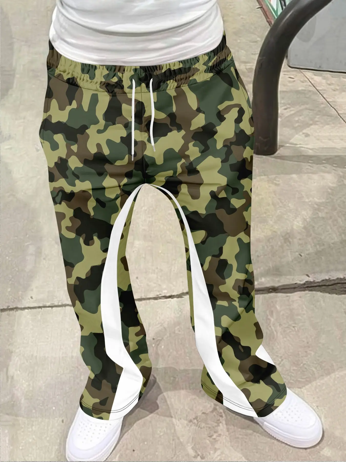 Classic Camo Print Bell Bottoms, Boot Cut Pants, Camouflage, Military Style Casual Long Pants, Fitted Geometric Pattern, Casual Streetwear Pants, All Seasons Wear, Women's Fashion