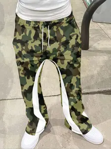 Classic Camo Print Bell Bottoms, Boot Cut Pants, Camouflage, Military Style Casual Long Pants, Fitted Geometric Pattern, Casual Streetwear Pants, All Seasons Wear, Women's Fashion