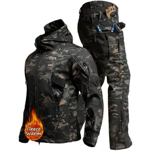 Men's Outdoor Sharkskin Soft-Shell Jacket & Pants Set - Breathable, Fleece-Lined for Hiking, Windproof & 2pcs Suit