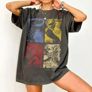 Vintage Game of Thrones Shirt, House Sigils Stark Targaryen Lannister Baratheon Tee, Retro Fantasy Graphic Shirt, Winter Is Coming Gift TGX