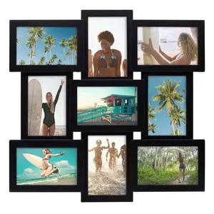 18 x 18 Inch 9 Opening Photo Collage Frame, Displays Four 4x6 and Five 6x4 Inch Photos, Black
