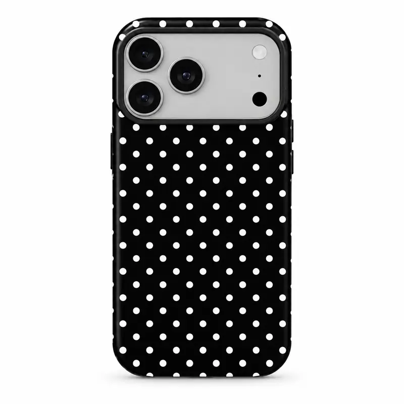 Black Polka Dot - Vintage Fantasy Pattern Premium 2-in-1 Glossy Film Phone Case Compatible with IPhone 17 Air E 18 16 15 14 13 12 11 Pro Max Plus Samsung Galaxy S24 Plus S25 S22+ Ultra FE Edge Shockproof Anti-Scratch TPU Protective Cover
