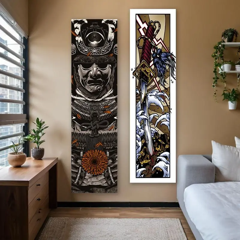 Japanese Samurai Armor Sword Pattern Tapestry, 1/2 Counts Vertical Banner Tapestry, Wall Hanging Traditional Japanese Aesthetic Tapestry, Decor, Tapestry Room Decor, Durable Decorative Tapestry, Tapestry Wall Mural, Decoration