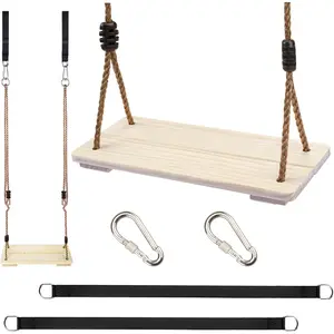 KINSPORY Wooden Swing Seat, Outdoor Swing Set Accessories for Backyard, Height Adjustable Rope with Hanging Tree Straps Kit for Porch Patio Garden Playgroud (Light Yellow)