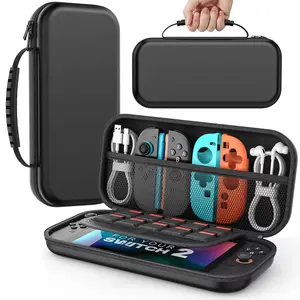 2025 New Style For Nintendo Switch 2 Carrying Case - Durable Polyester Portable Travel Pouch with 10 Game Card Slots, Full-Body Protection, Anti-Slip Grip, and Accessory Storage for NS Console & Accessories, Travel Case|Sleek Blac