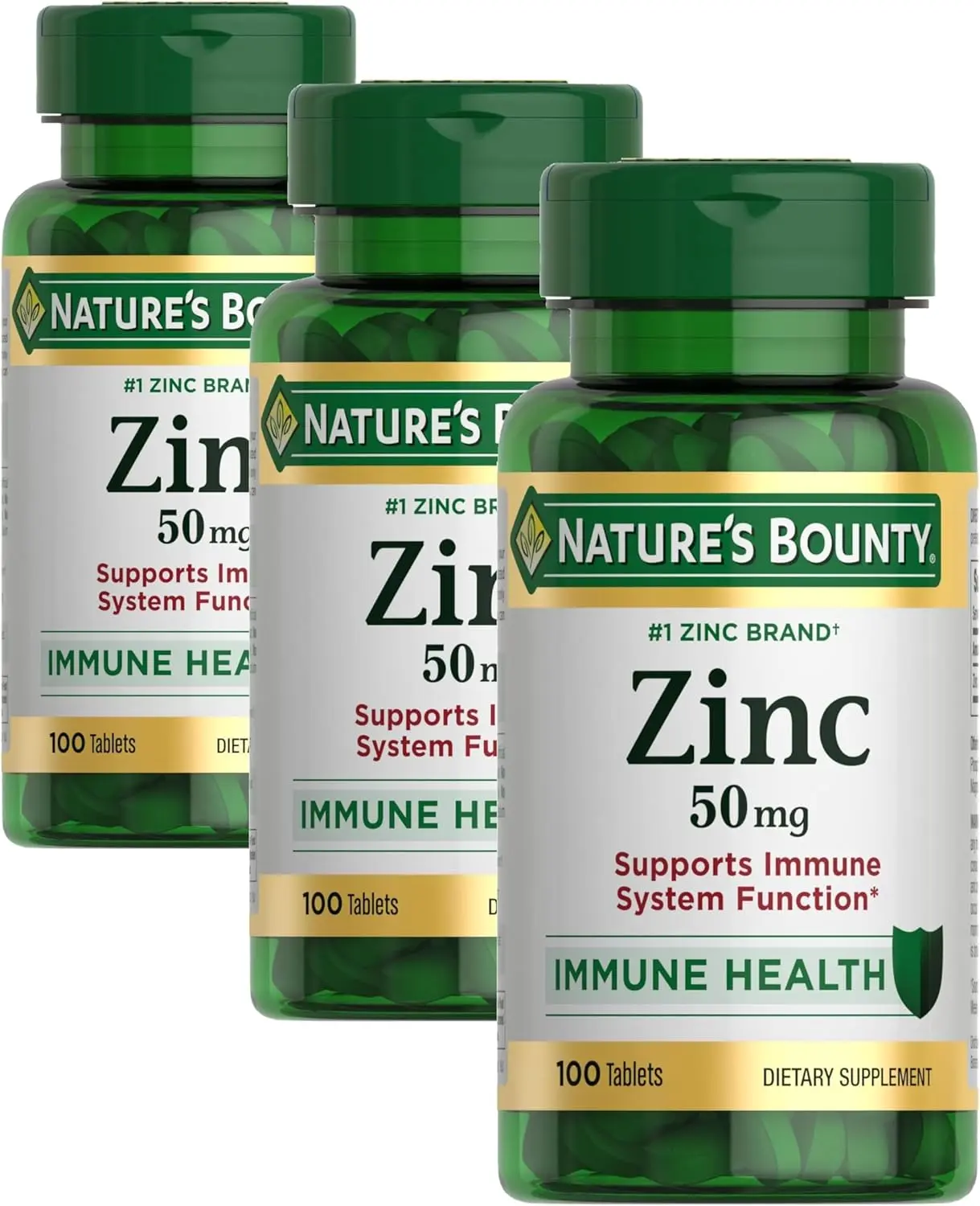 3 Pack Nature’s Bounty Zinc 50mg | Immune System, Skin, & Antioxidant Health Support | Contributes to DNA Formation | Vegetarian, Non-GMO, Gluten Free | 100 Caplets, 1 Serving Per Day for Daily Health