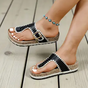 Womens Beach Sandals Platform Wedge Toe Post Edge Stitching Comfortable NonSlip Casual Footwear