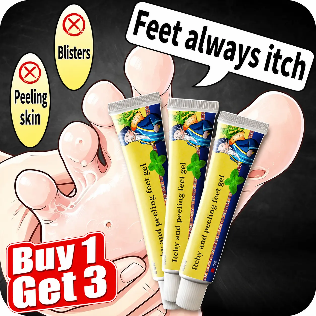 3-Pack Herbal Antifungal Foot Cream for Athlete’s Foot & Foot Odor — Relieves Itching, Dryness & Odor, Leaves Feet Freshly Clean