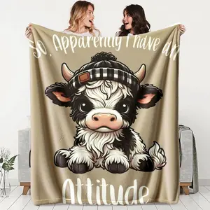 Cartoon Hat Cow Flannel Blanket, Soft Lightweight Warm, Perfect for Bed Sofa Office Camping Travel, Multi-Purpose Gift Idea, Cow Pattern Blanket